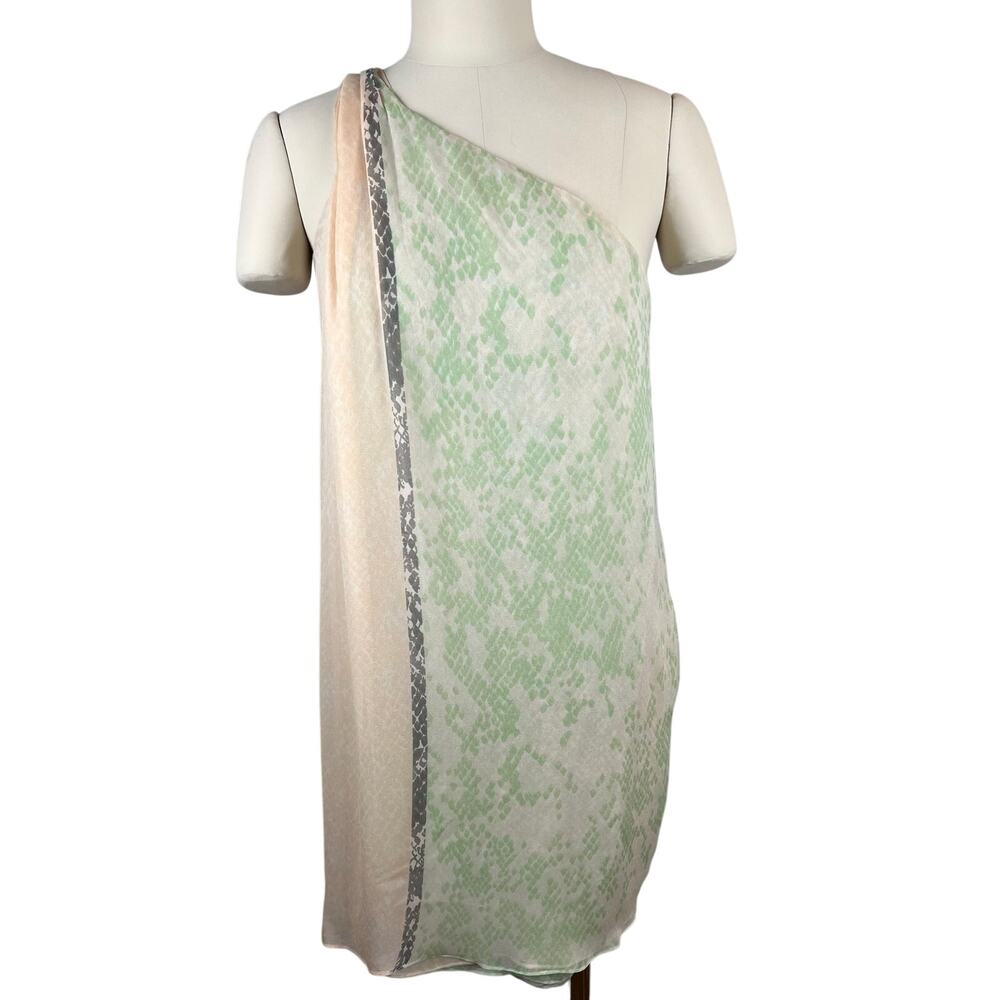 DVF Diane von Furstenberg Silk One Shoulder Snake Print Shift Dress Size 10